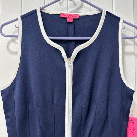 NWT Betsey Johnson Navy Front Zip Fit and Flare Dress - Picture 2 of 7